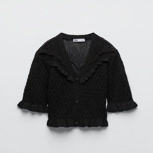 ZARA POINTELLE KNIT JACKET  BLACK
